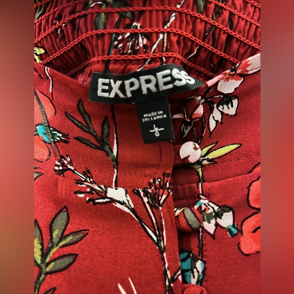 Express- size L- claret maxi skirt w/flowers. Buttons to thigh. GC. - Picture 2 of 5